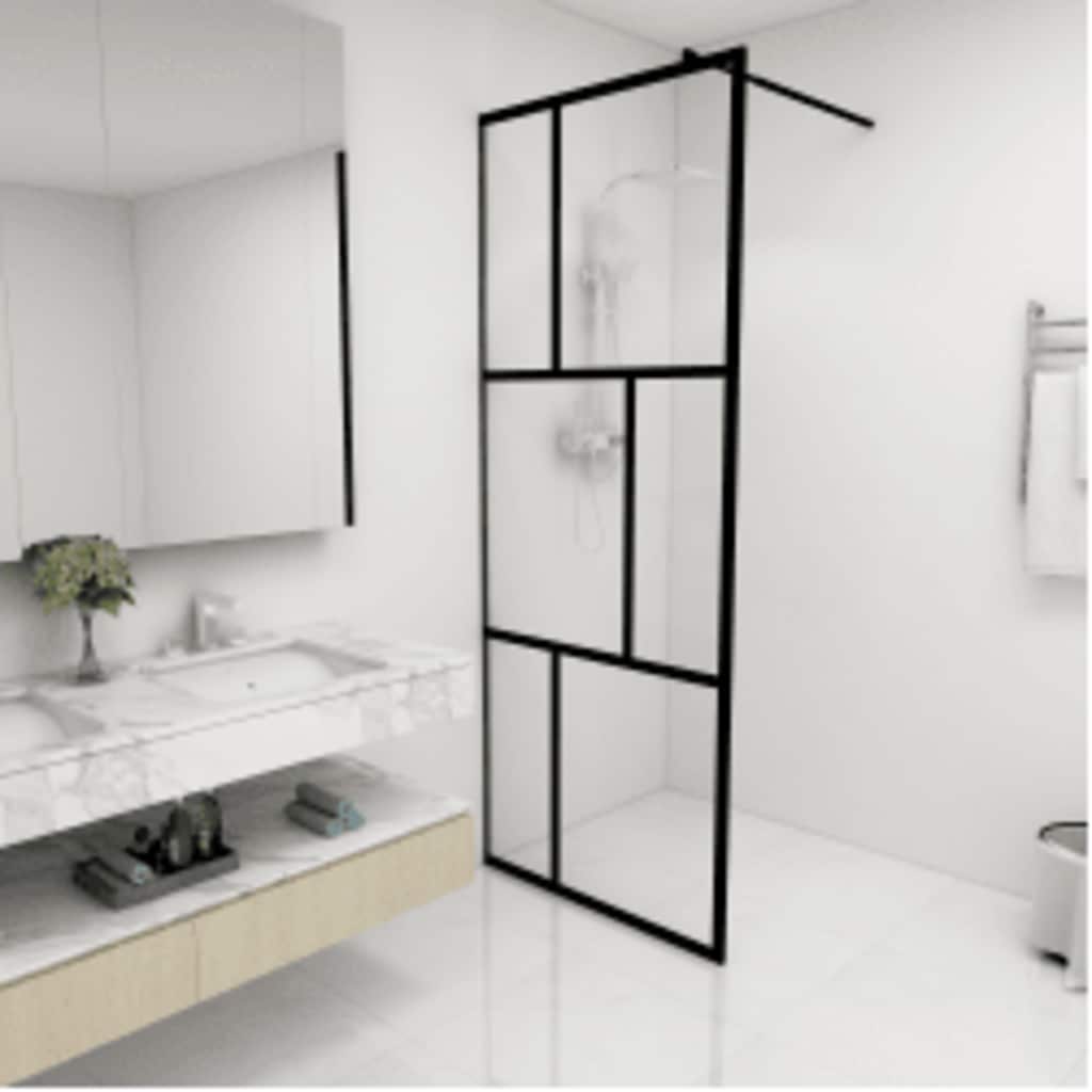 vidaXL Mampara de ducha accesible con vidrio templado negro 80x195 cm