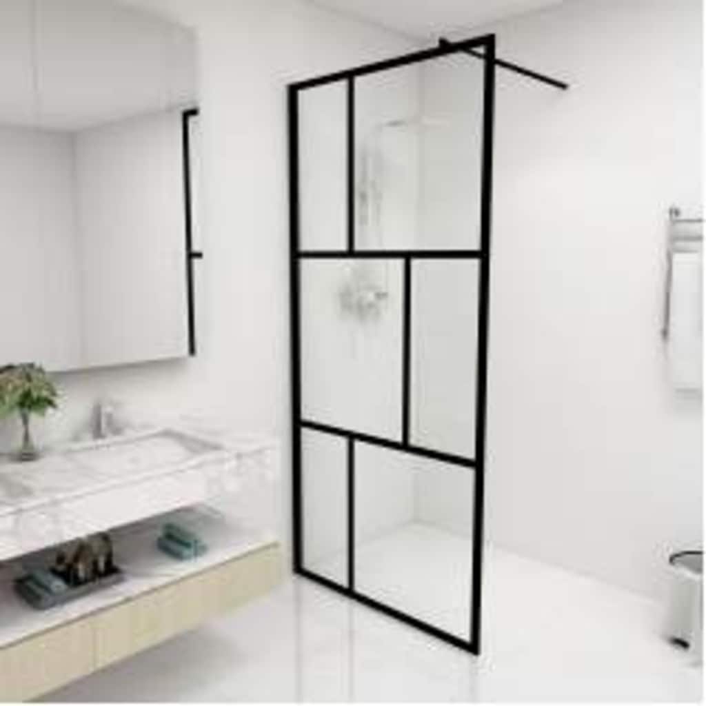 vidaXL Mampara de ducha accesible con vidrio templado negro 90x195 cm