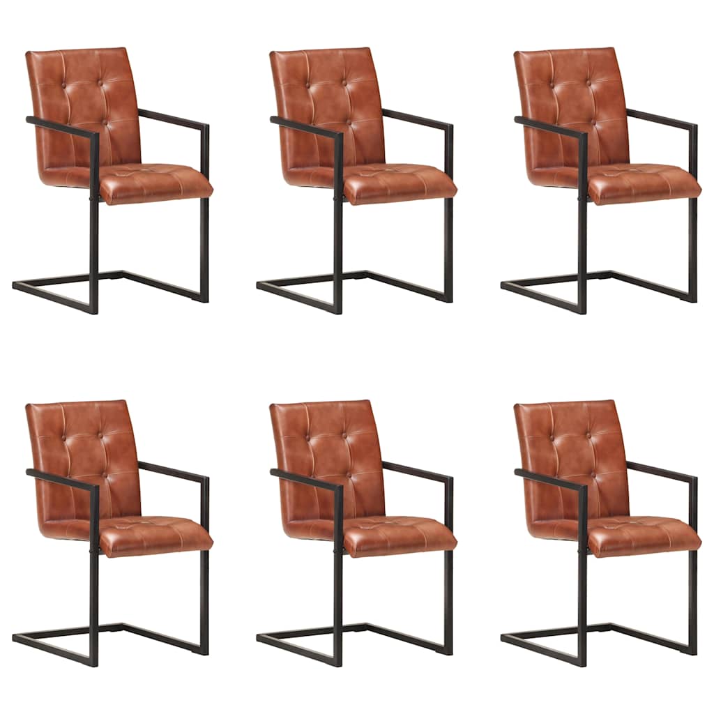 vidaXL Sillas voladizas de comedor 6 unidades cuero auténtico marrón