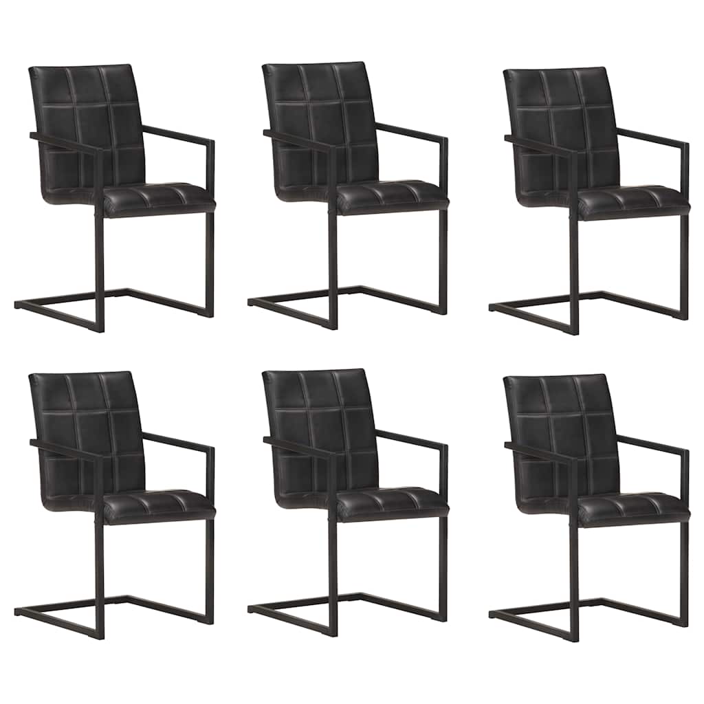 vidaXL Sillas voladizas de comedor 6 unidades cuero auténtico negro