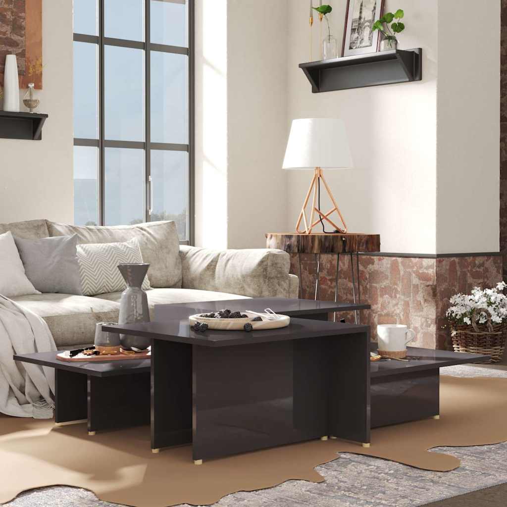 vidaXL Mesa de centro 2 pzas madera contrachapada gris 111,5x50x33cm