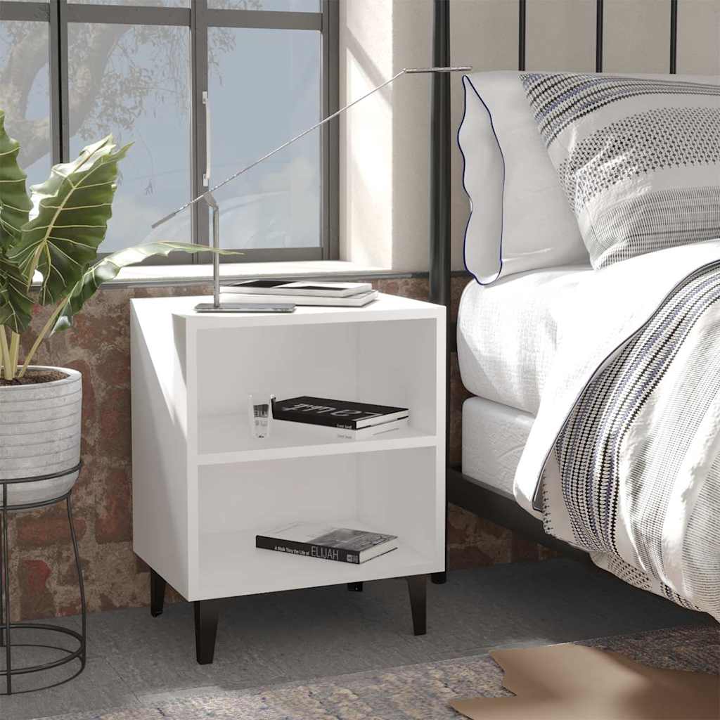 vidaXL Mesitas de noche con patas de metal 2 uds blanco 40x30x50 cm