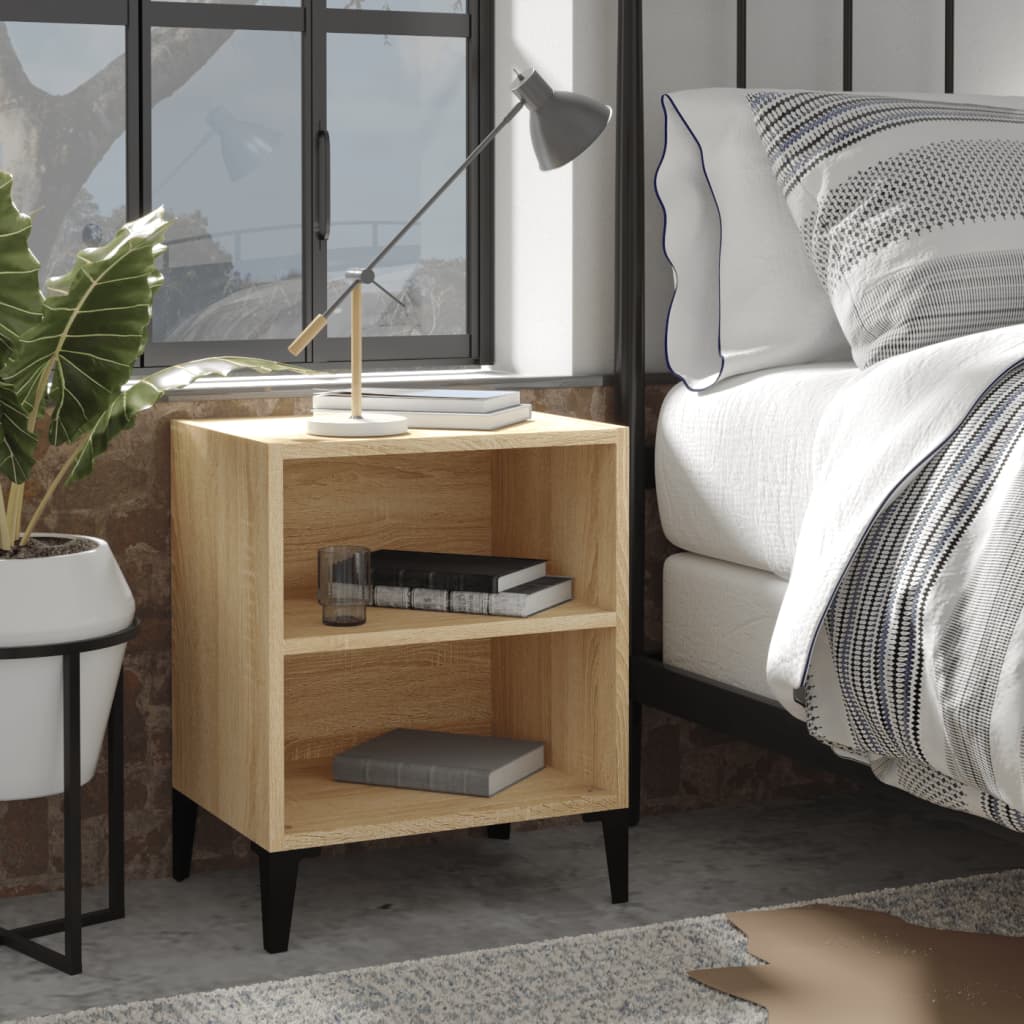 vidaXL Mesita de noche y patas de metal roble Sonoma 40x30x50 cm