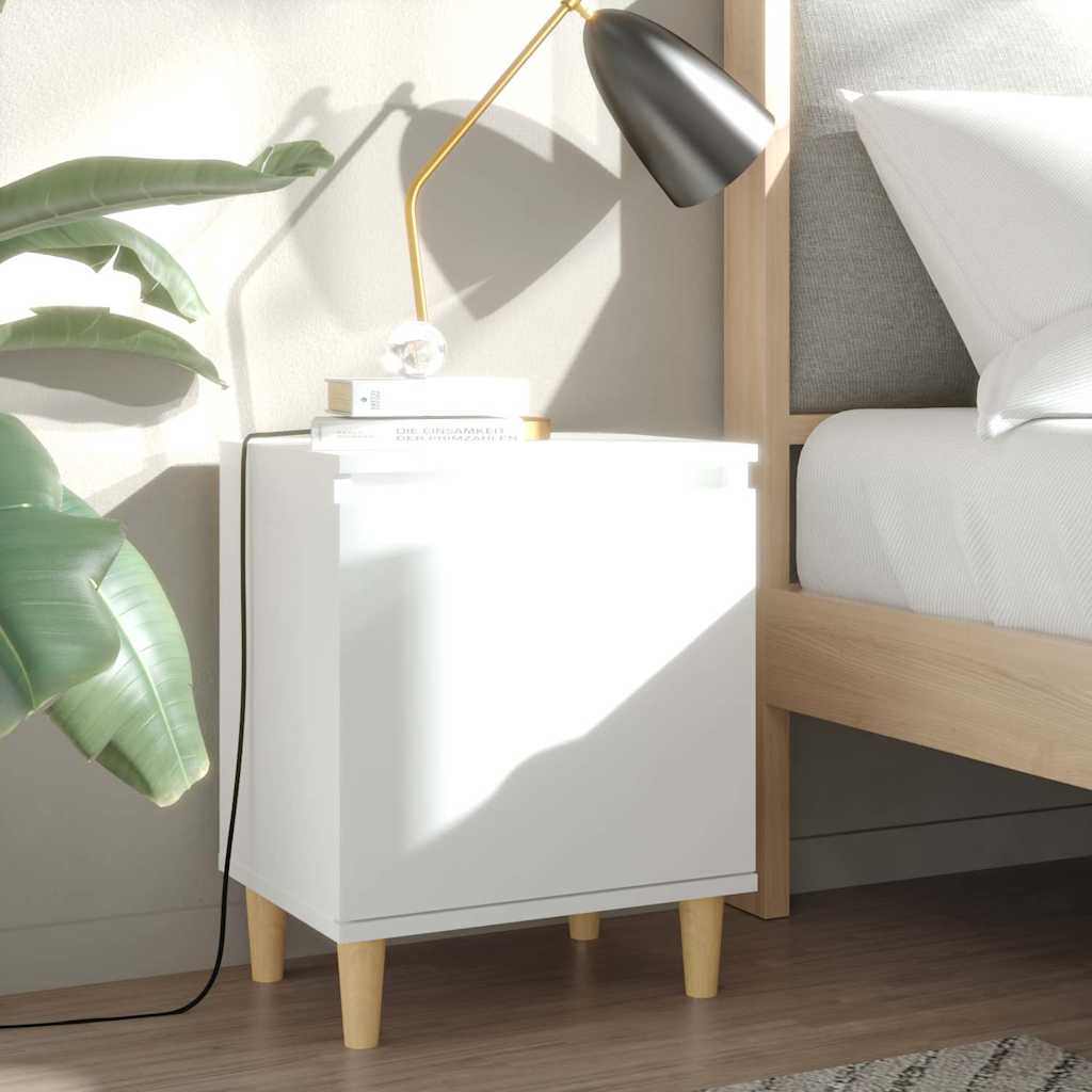 vidaXL Mesita de noche con patas de madera maciza blanco 40x30x50 cm