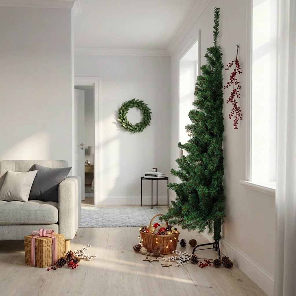 vidaXL Medio árbol de Navidad artificial con soporte PVC verde 240 cm