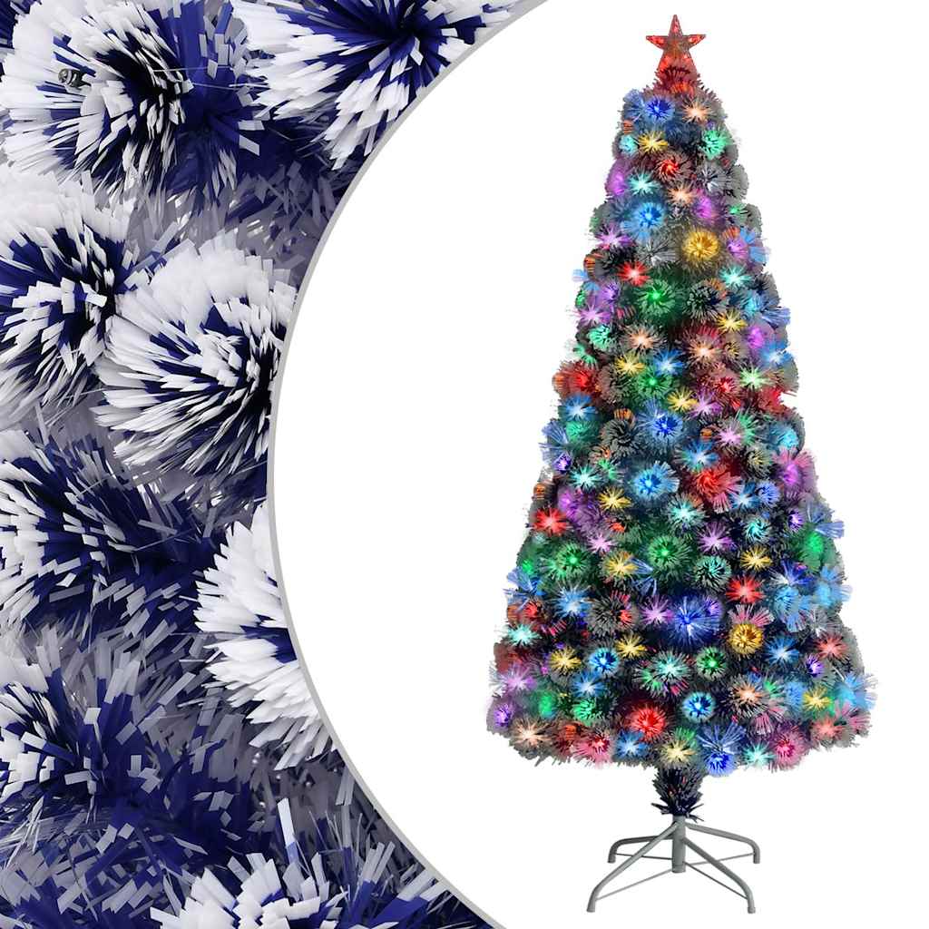 vidaXL Árbol de Navidad con luces fibra óptica blanco y azul 150 cm