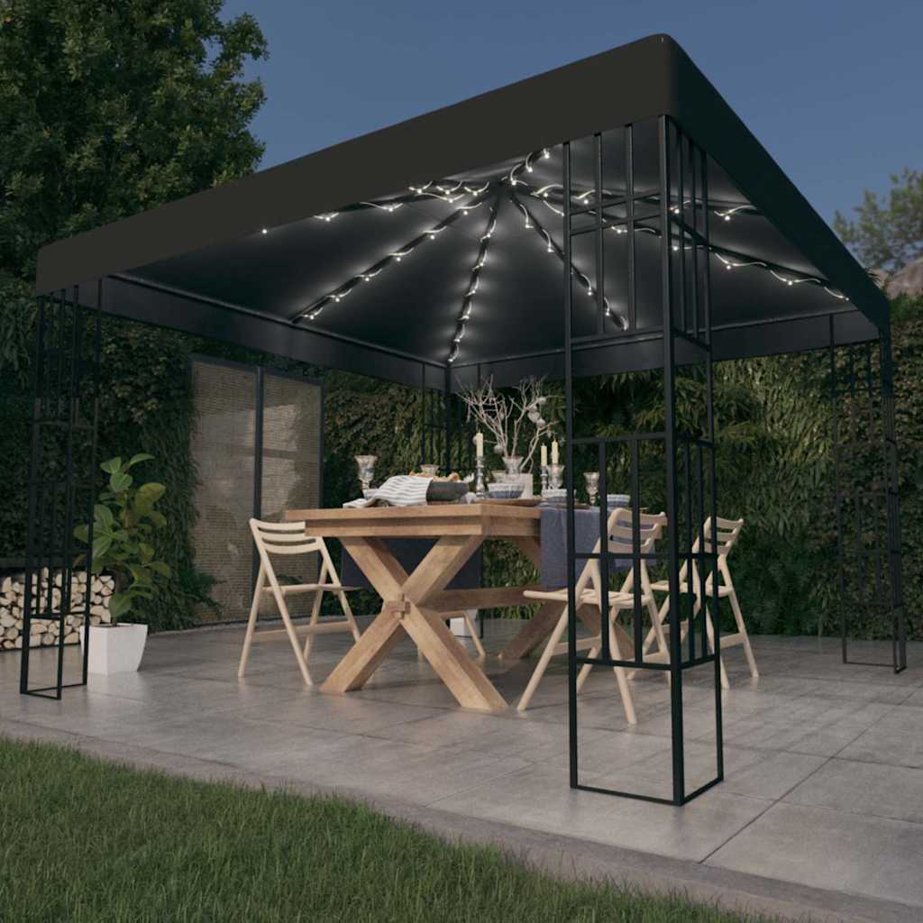 vidaXL Cenador con tira de luces LED 3x3 m gris antracita