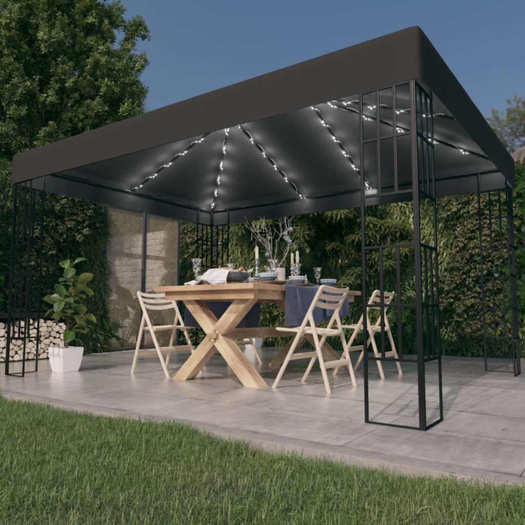 vidaXL Cenador con tira de luces LED gris antracita 3x4 m