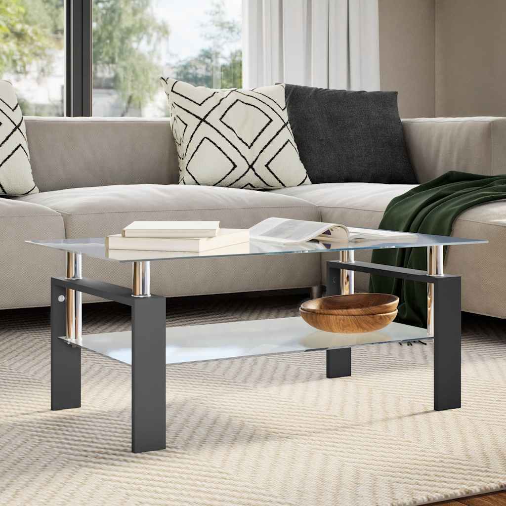 vidaXL Mesa de centro vidrio templado negro transparente 95x55x40 cm