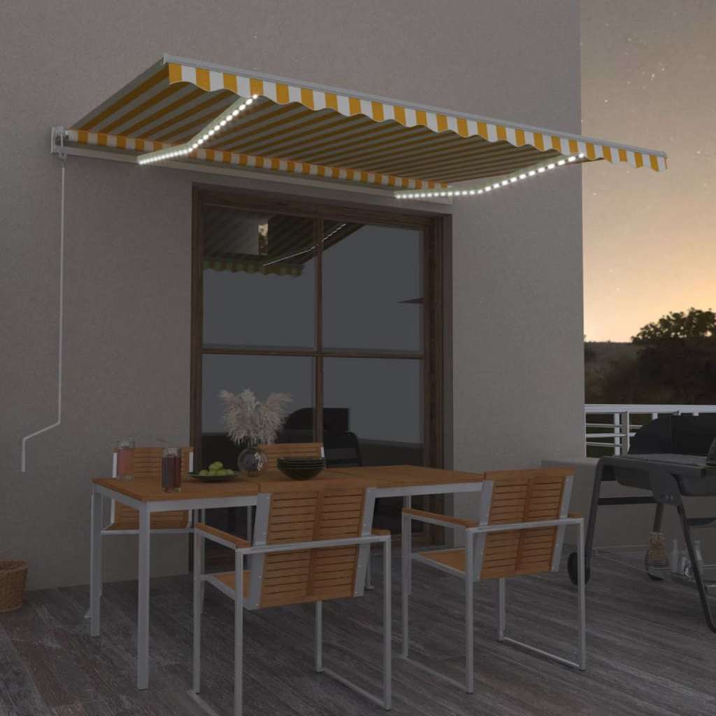 vidaXL Toldo automático LED sensor de viento amarillo blanco 400x300cm