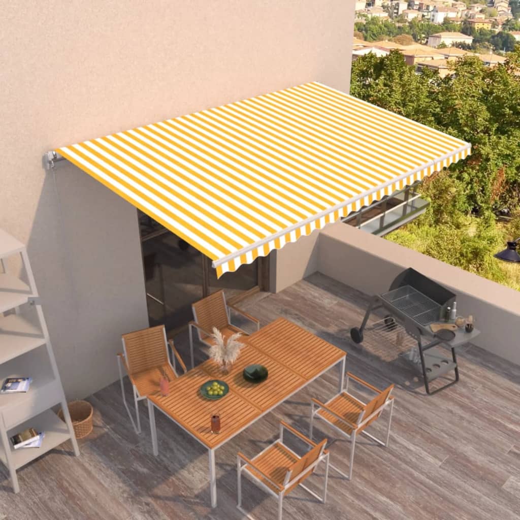 vidaXL Toldo retráctil manual amarillo y blanco 500x300 cm