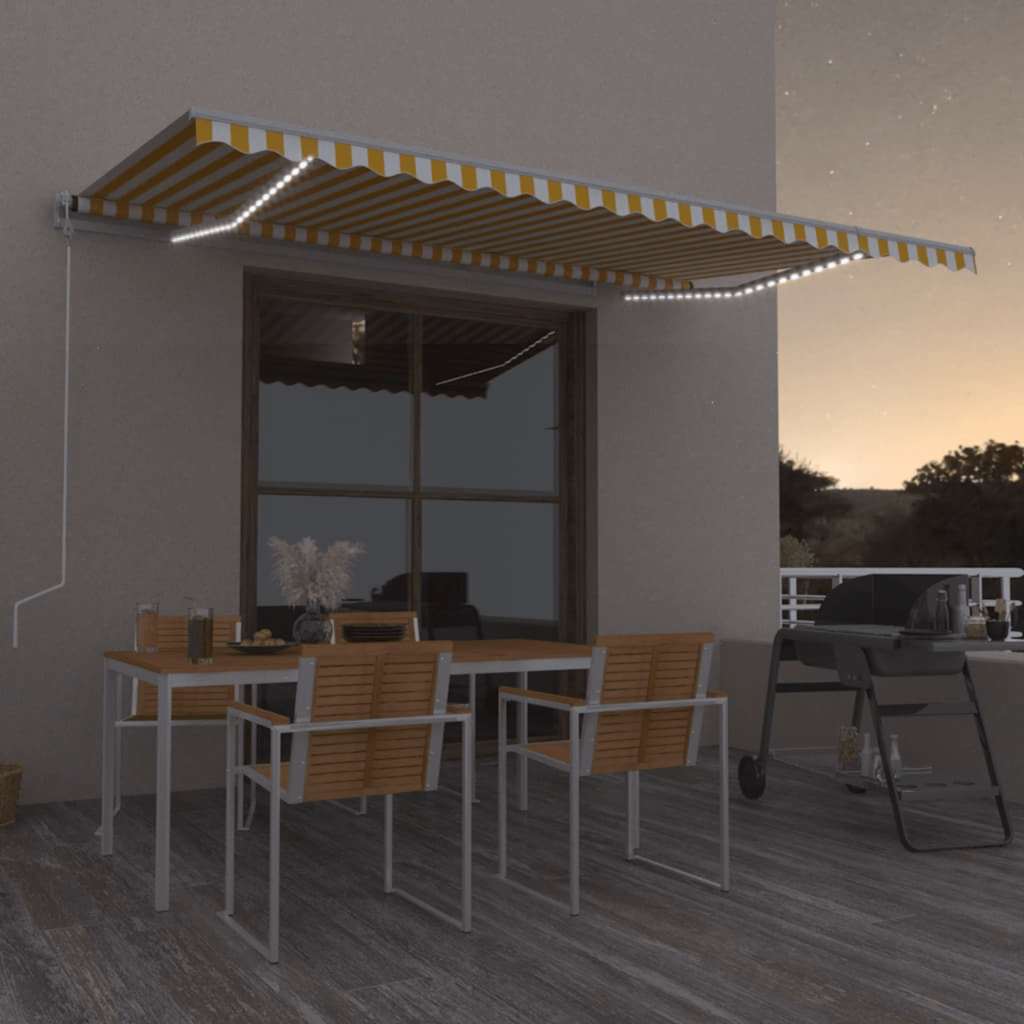 vidaXL Toldo automático LED sensor de viento amarillo/blanco 500x300cm