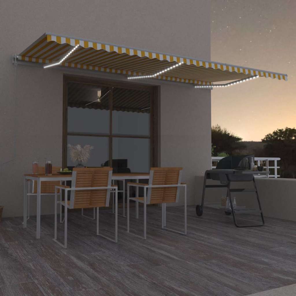 vidaXL Toldo automático LED sensor de viento amarillo blanco 600x300cm