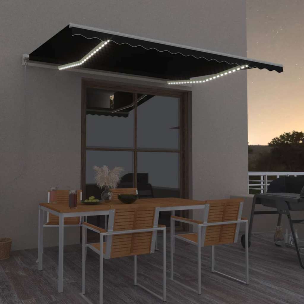 vidaXL Toldo manual retráctil con LED gris antracita 400x350 cm