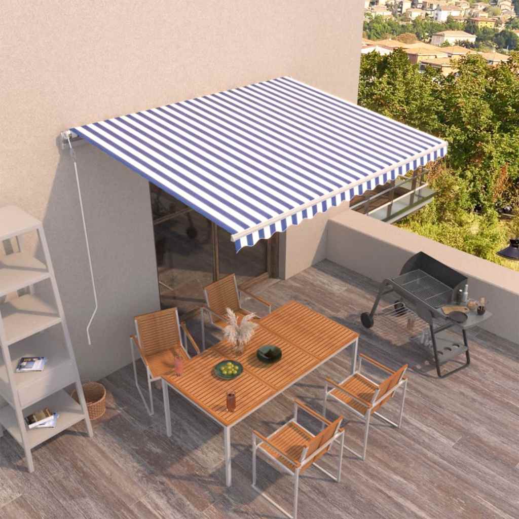 vidaXL Toldo automático retráctil azul y blanco 400x350 cm