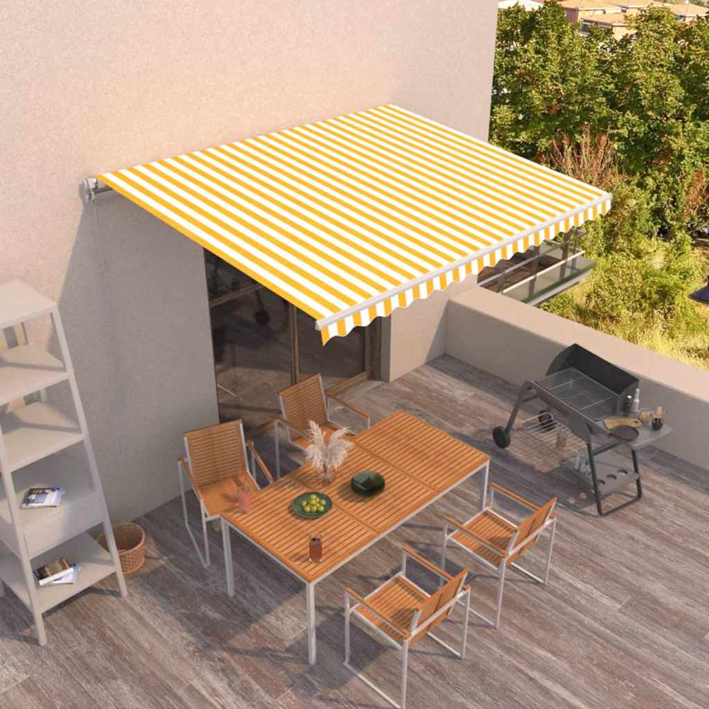 vidaXL Toldo manual retráctil amarillo y blanco 450x350 cm