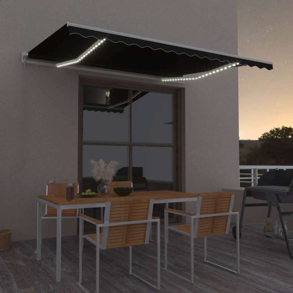 vidaXL Toldo manual retráctil con LED gris antracita 450x350 cm