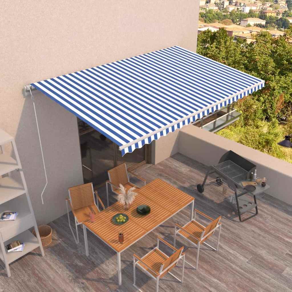 vidaXL Toldo retráctil automático azul y blanco 500x350 cm