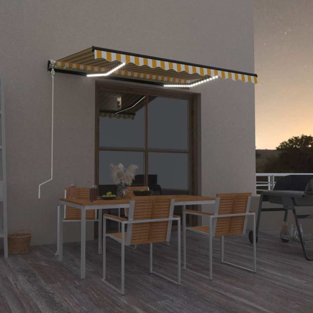 vidaXL Toldo automático LED sensor de viento amarillo blanco 350x250cm