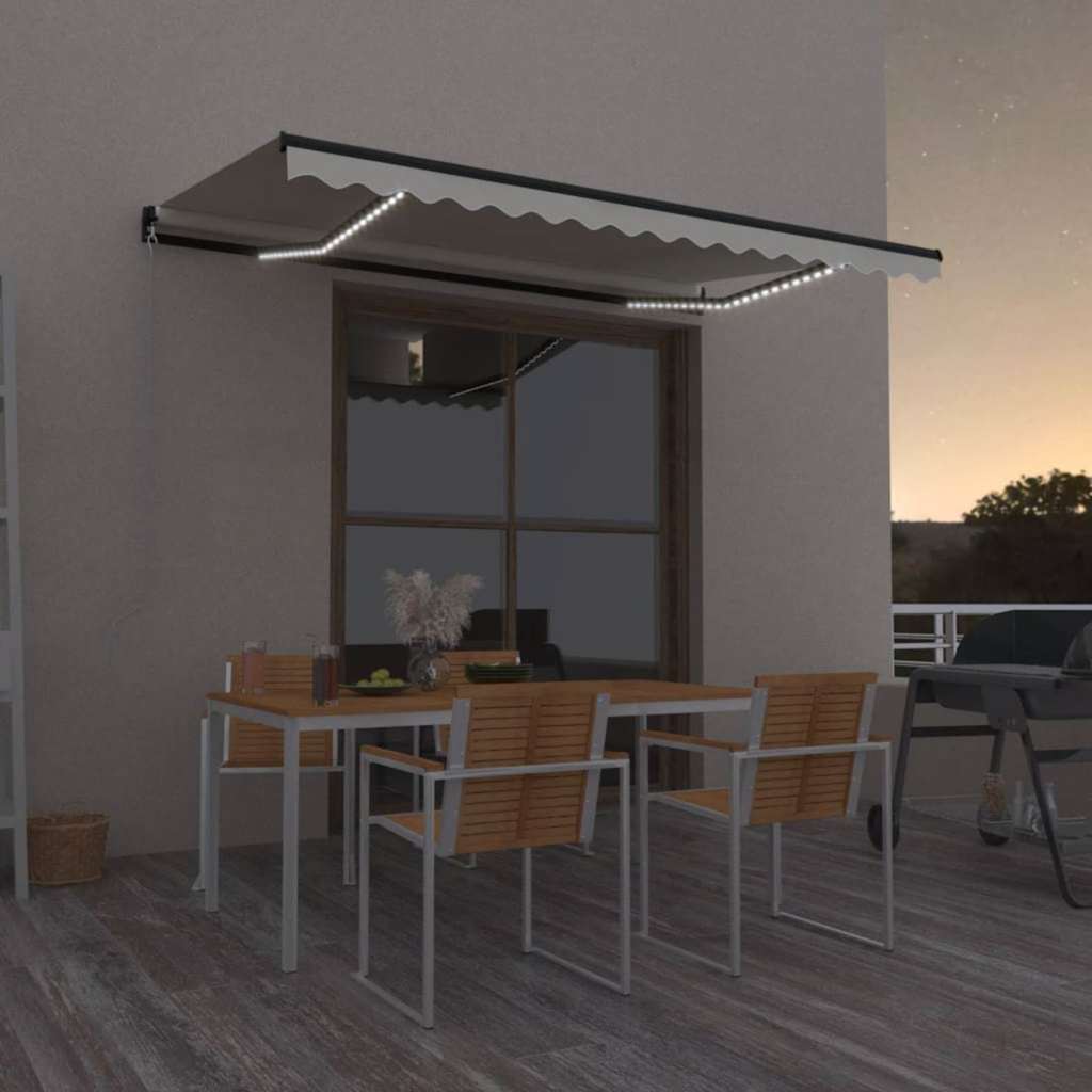 vidaXL Toldo retráctil manual con LED color crema 450x300 cm