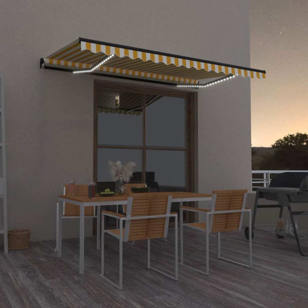 vidaXL Toldo manual retráctil con LED amarillo y blanco 450x300 cm