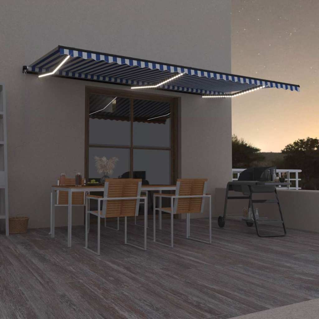 vidaXL Toldo retráctil manual con luz LED azul y blanco 600x300 cm