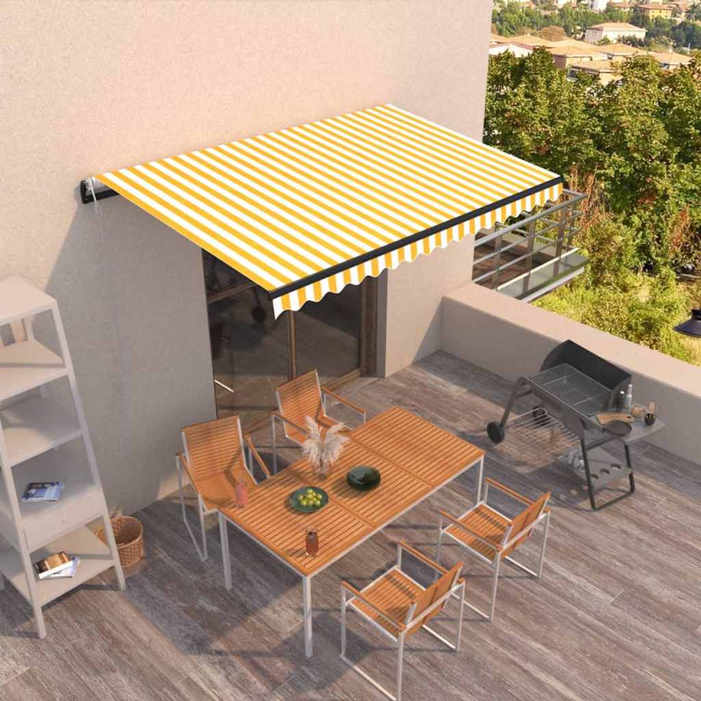 vidaXL Toldo retráctil automático amarillo y blanco 400x350 cm