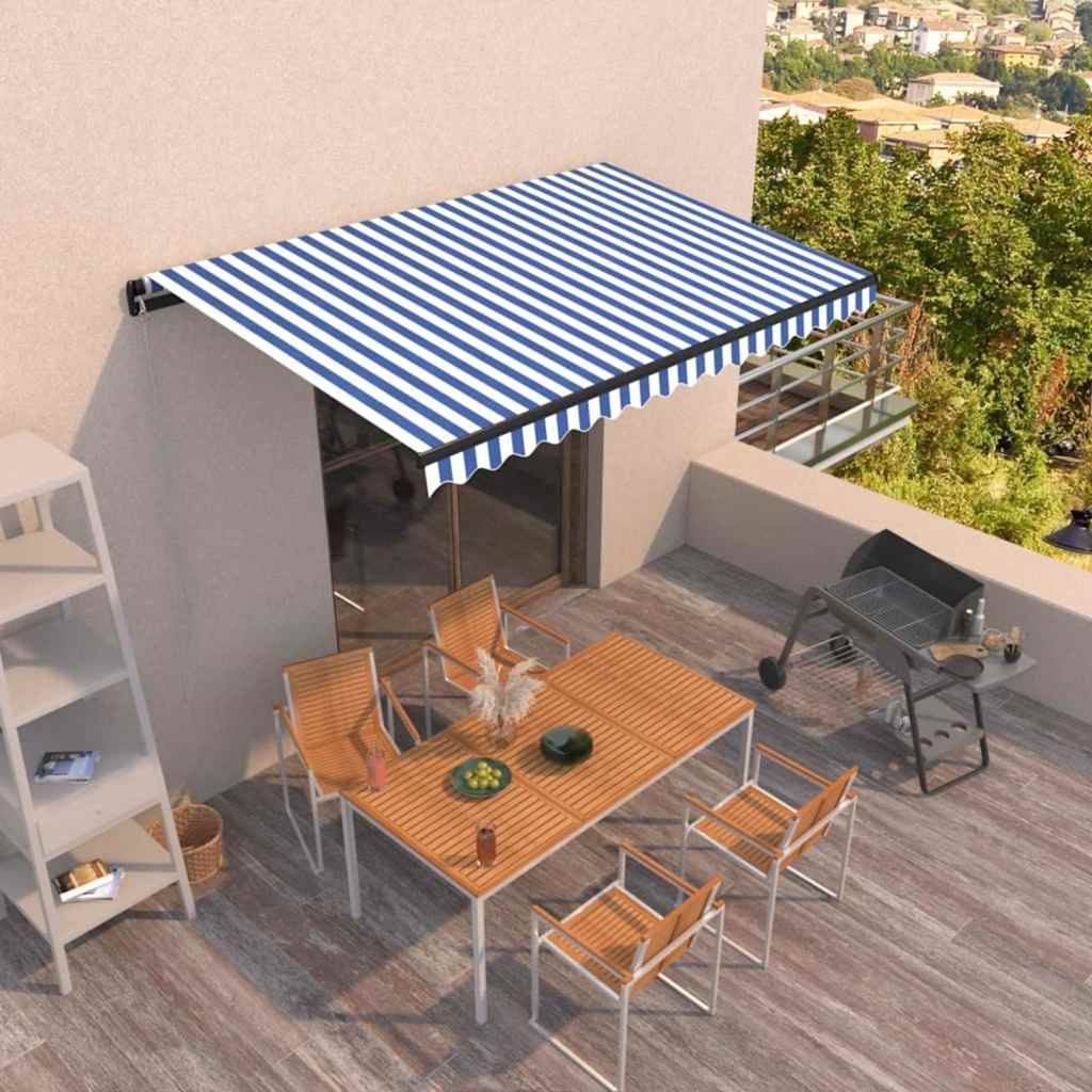 vidaXL Toldo automático retráctil azul y blanco 450x350 cm
