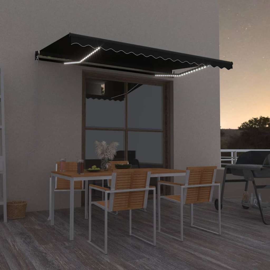 vidaXL Toldo manual retráctil con LED gris antracita 450x350 cm