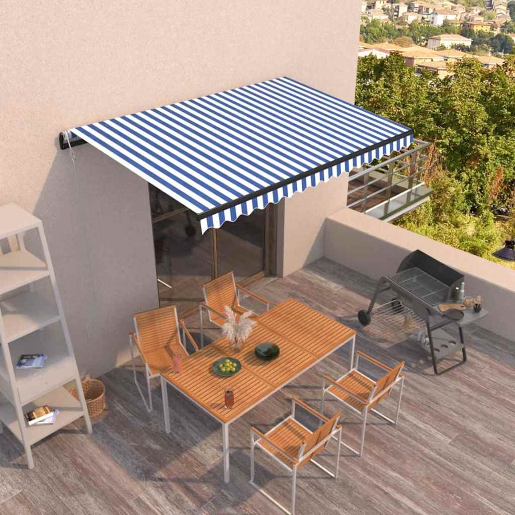 vidaXL Toldo automático retráctil azul y blanco 450x350 cm