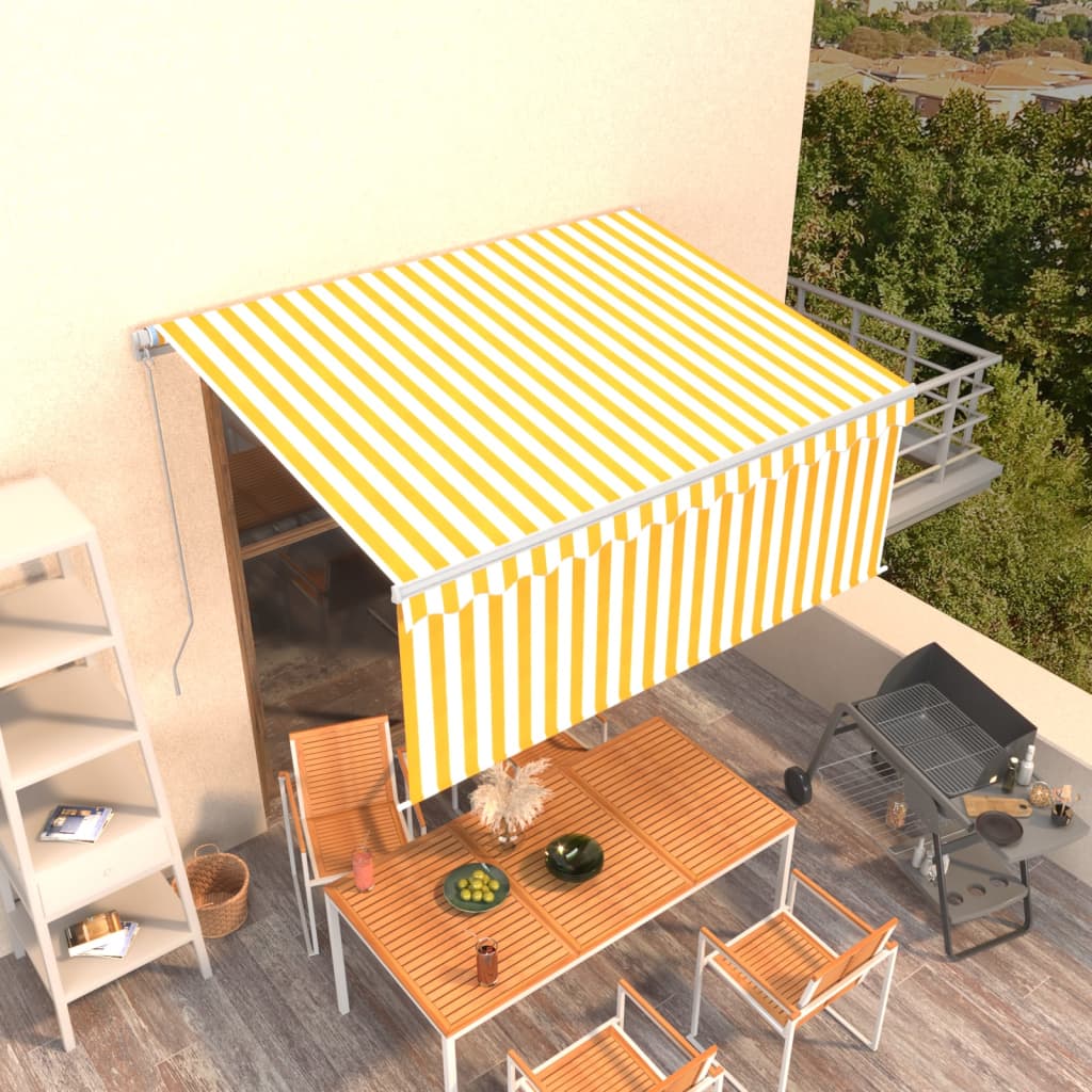 vidaXL Toldo retráctil manual con persiana amarillo y blanco 3x2,5 m