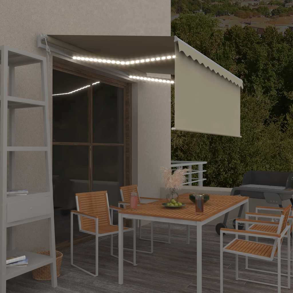 vidaXL Toldo automático con persiana LED sensor de viento crema 3x2,5m