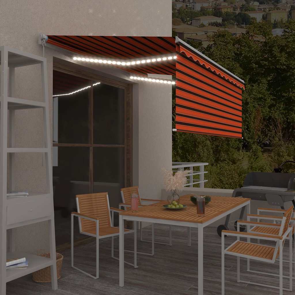 vidaXL Toldo retráctil manual persiana y LED naranja/marrón 3,5x2,5 m