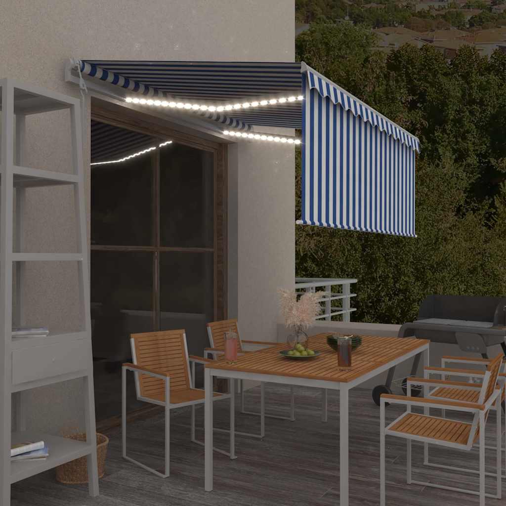 vidaXL Toldo automático persiana, LED y sensor de viento azul 3,5x2,5m