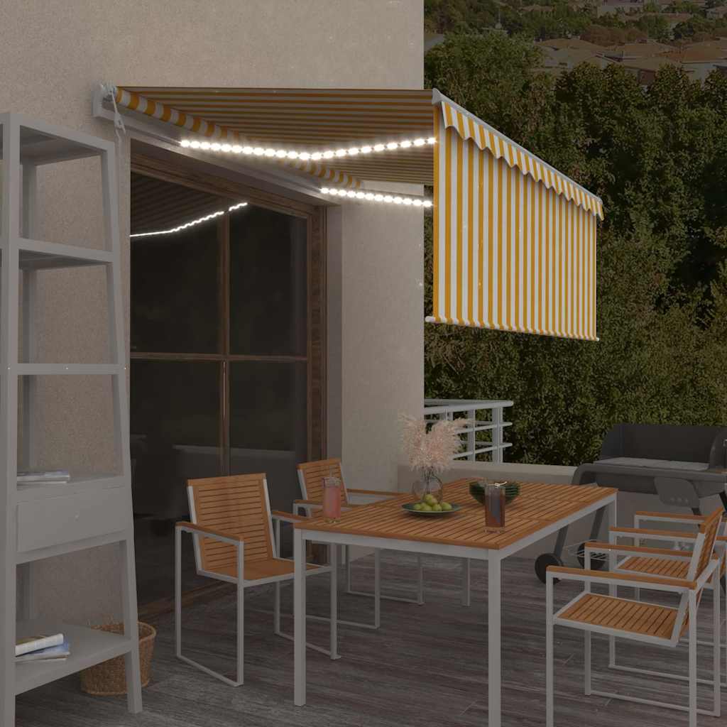 vidaXL Toldo automático persiana LED sensor viento amarillo 3,5x2,5 m