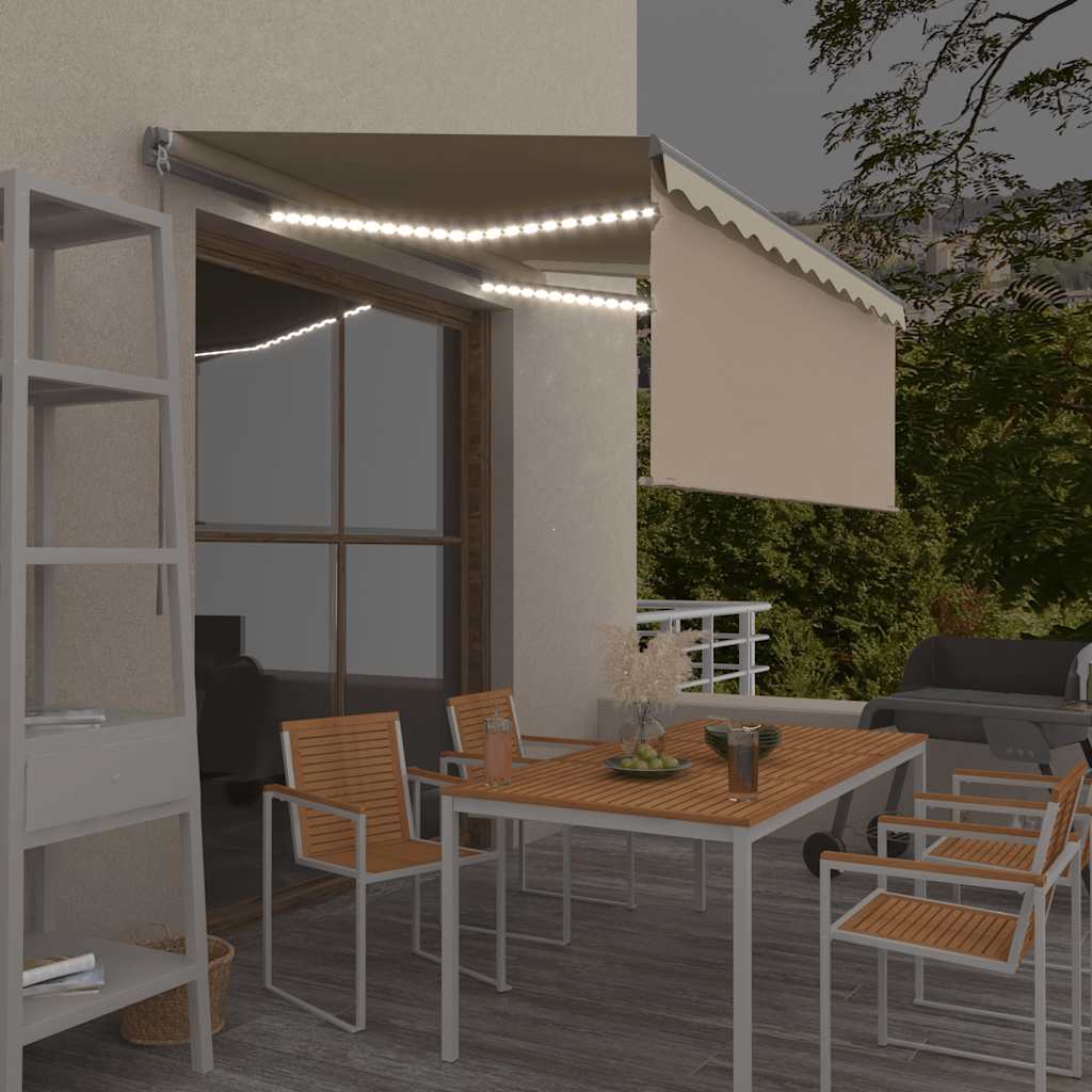 vidaXL Toldo manual retráctil con persiana y LED crema 3x2,5m