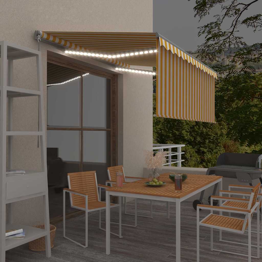 vidaXL Toldo manual retráctil con persiana LED amarillo blanco 3x2,5m