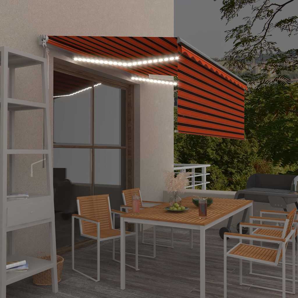 vidaXL Toldo retráctil manual persiana y LED naranja/marrón 3,5x2,5 m