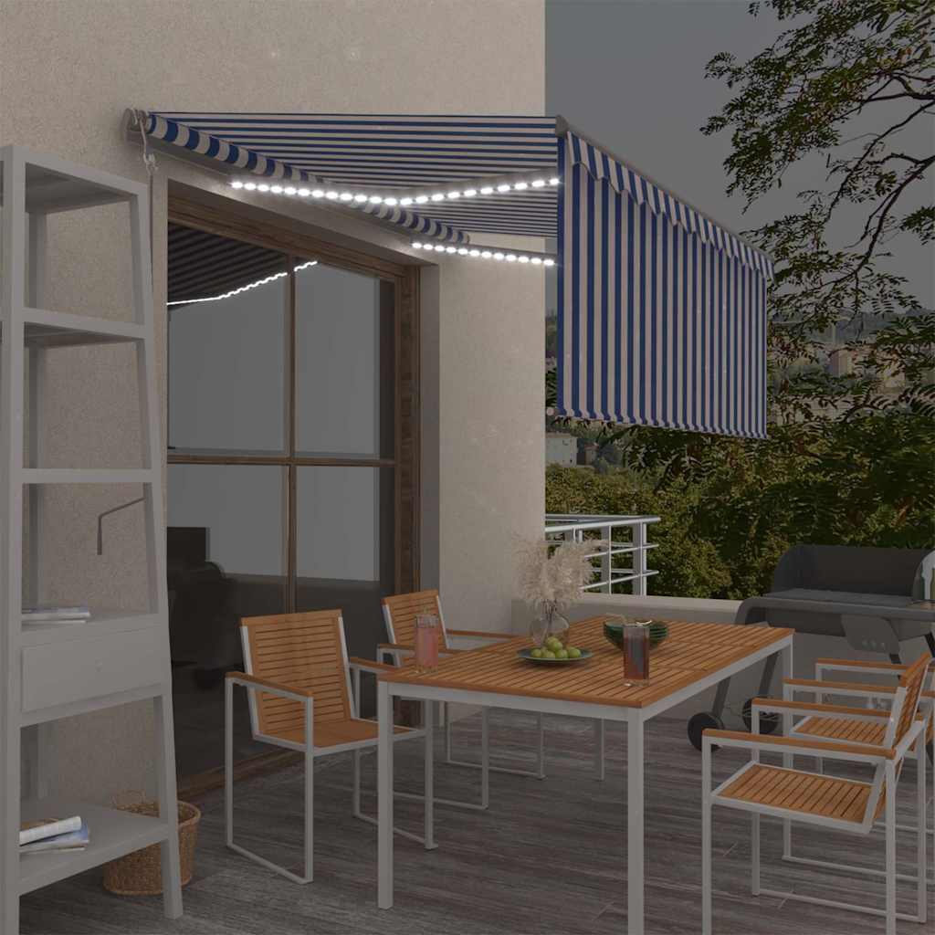 vidaXL Toldo automático persiana, LED y sensor de viento azul 3,5x2,5m