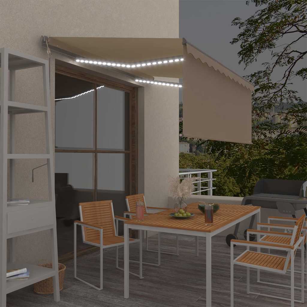 vidaXL Toldo automático persiana LED sensor de viento crema 3,5x2,5m