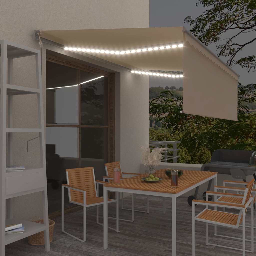 vidaXL Toldo automático con persiana LED sensor de viento crema 4x3m