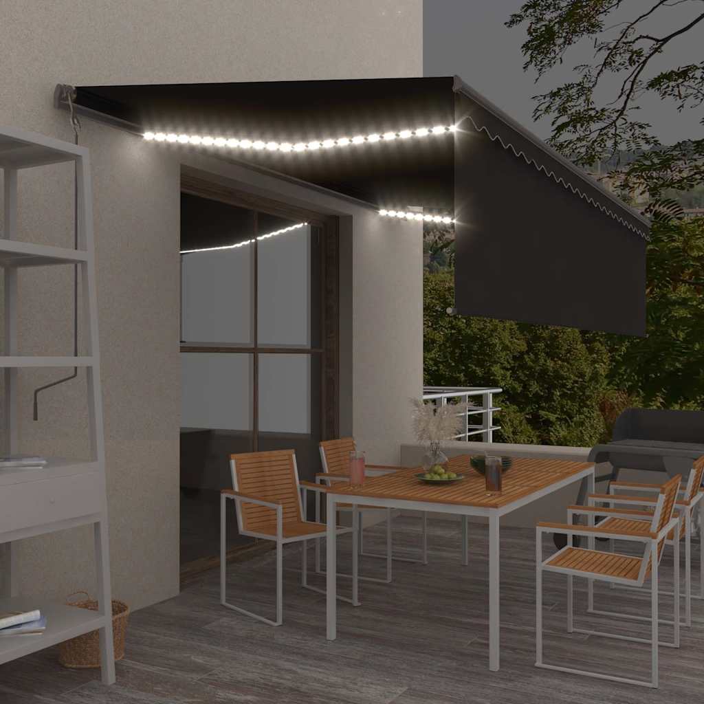 vidaXL Toldo retráctil manual con persiana y luz LED antracita 5x3 m