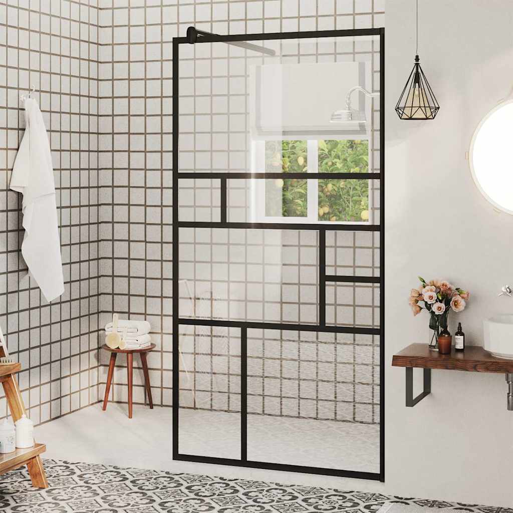 vidaXL Mampara de ducha accesible vidrio ESG claro negro 80x195 cm