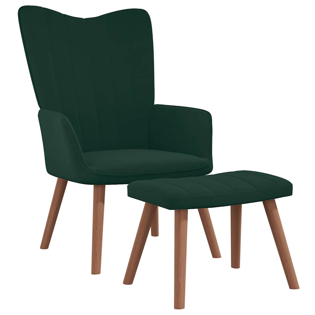 vidaXL Sillón de relax con taburete terciopelo verde oscuro
