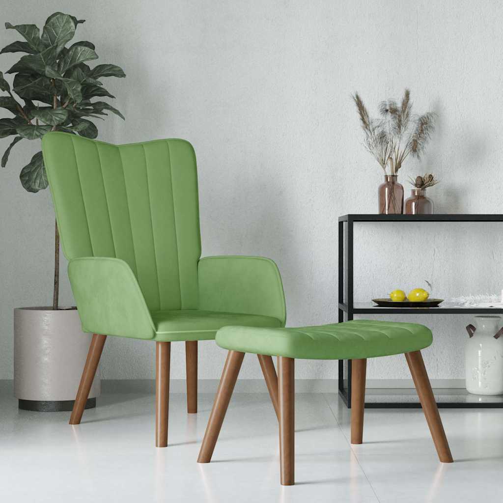 vidaXL Sillón de relax con taburete de terciopelo verde claro