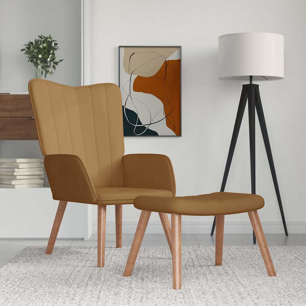 vidaXL Sillón de relax con taburete terciopelo marrón