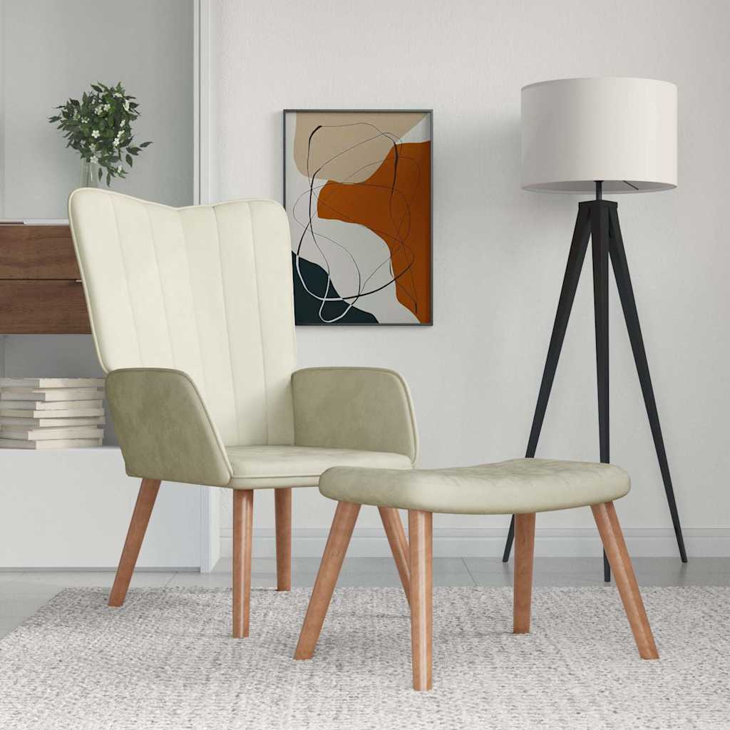 vidaXL Sillón de relax con taburete terciopelo blanco crema