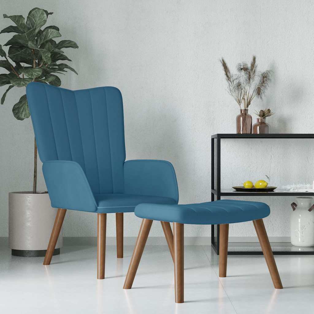 vidaXL Sillón de relax con taburete terciopelo azul