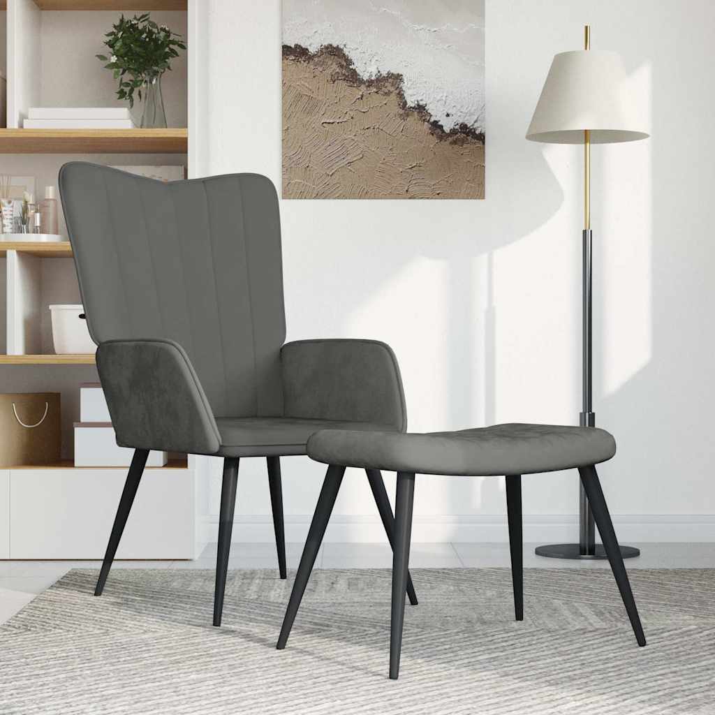 vidaXL Sillón de relax con taburete terciopelo gris oscuro
