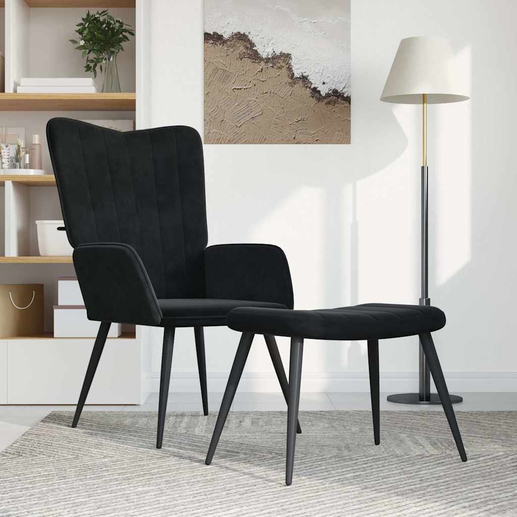 vidaXL Sillón de relax con taburete terciopelo negro